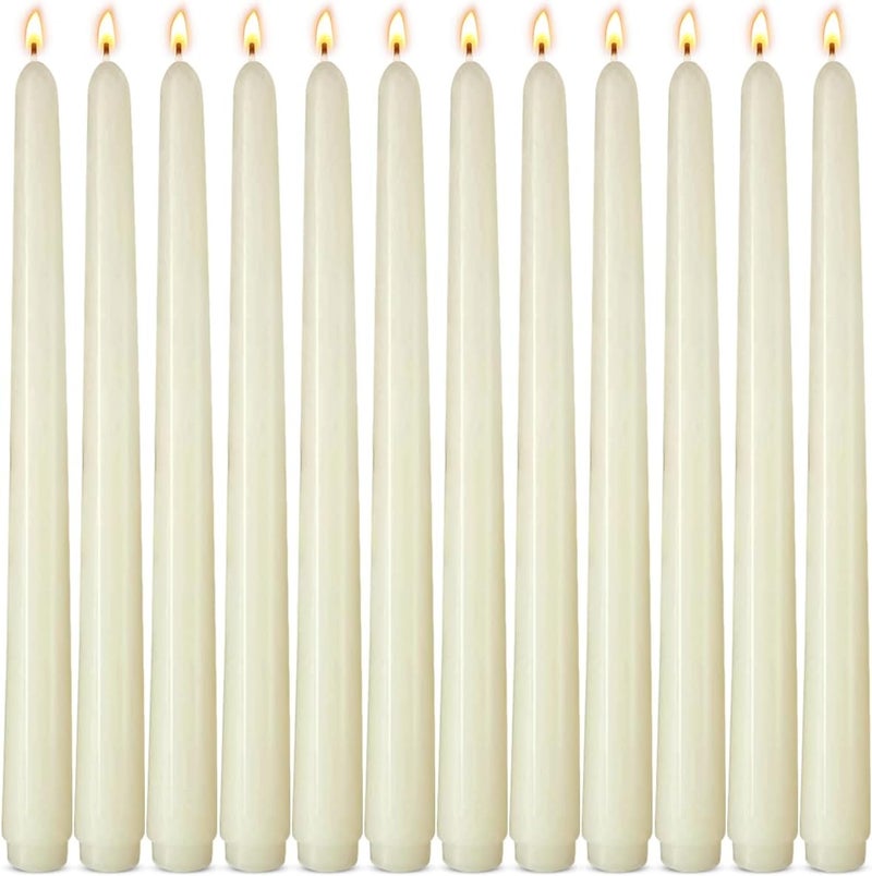 Sihuida 12-Pack Ivory Taper Candles, 10 Inch Unscented Dripless Candlesticks, Long-Lasting Burn Time of 7-8 Hours, Perfect for Home Décor, Weddings, and Events - Image 1